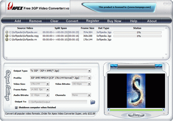 Apex Free 3GP Video Converter Crack Plus License Key