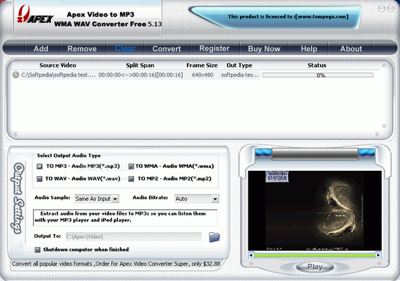 Apex Video to MP3 WMA WAV Converter Crack + Serial Number Download